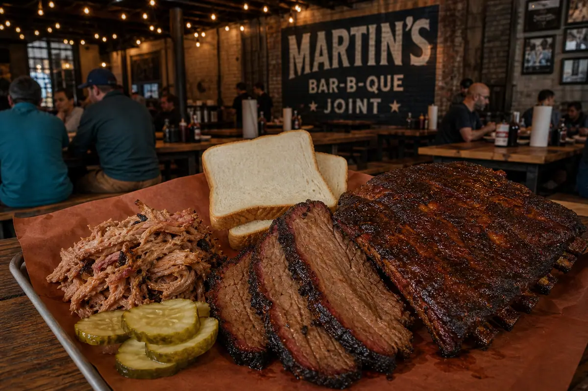 Photoreal smoked barbecue tray representing Martin's Bar-B-Que Joint in Nashville