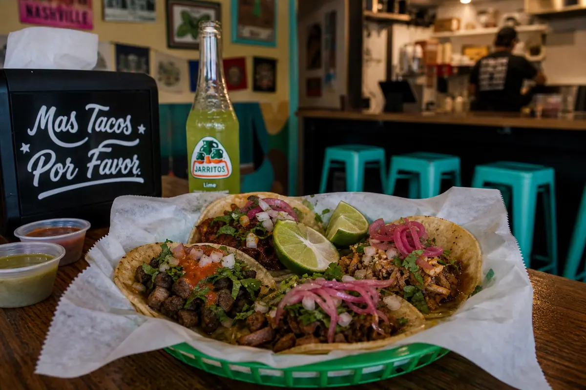 Photoreal taco plate representing Mas Tacos Por Favor in Nashville