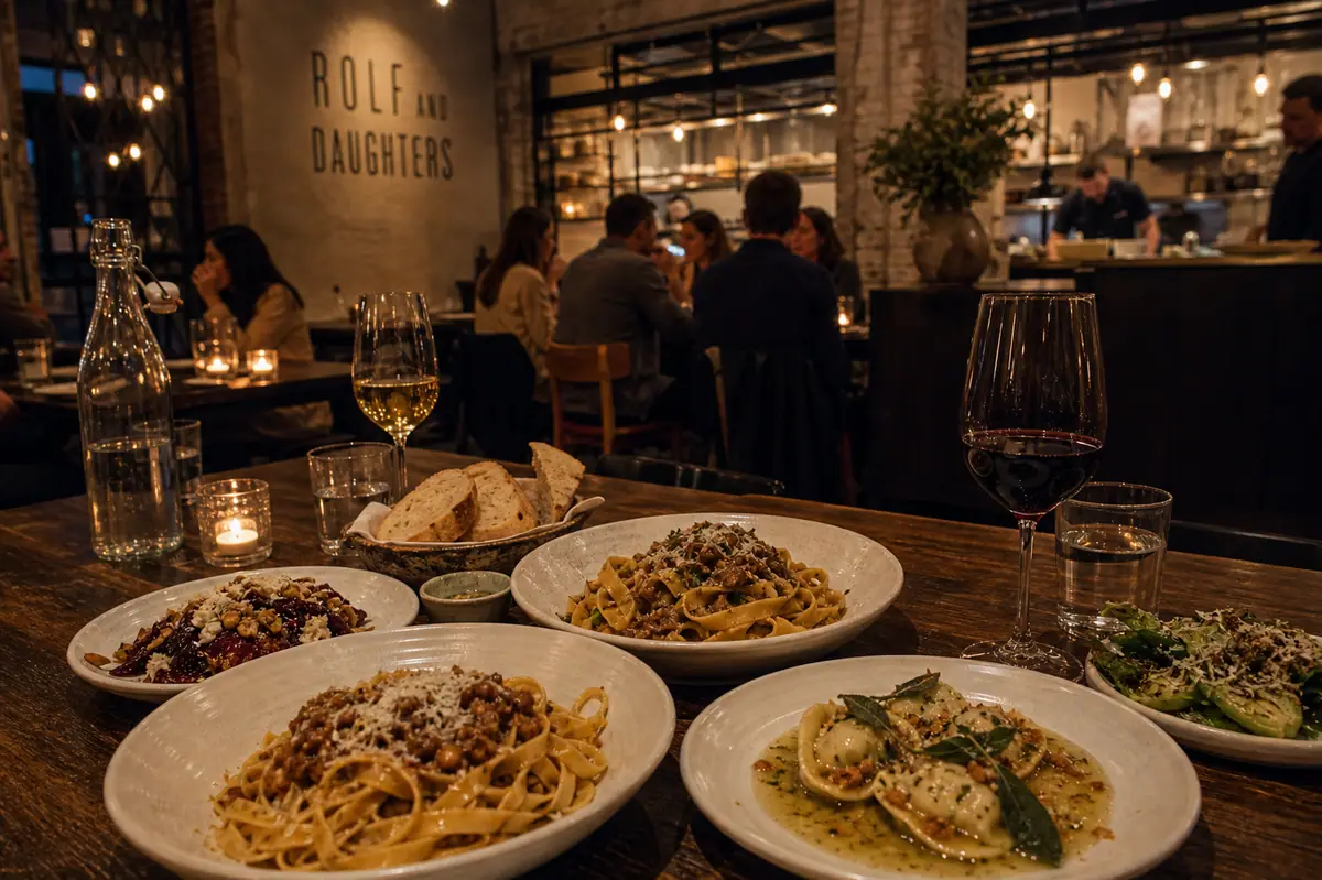 Photoreal handmade pasta dinner representing Rolf and Daughters in Nashville