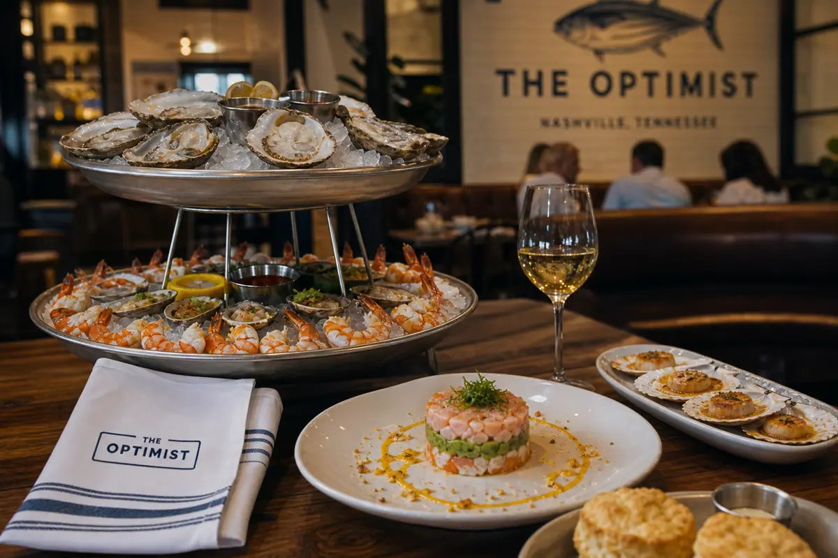 Photoreal seafood and oyster spread representing The Optimist in Nashville