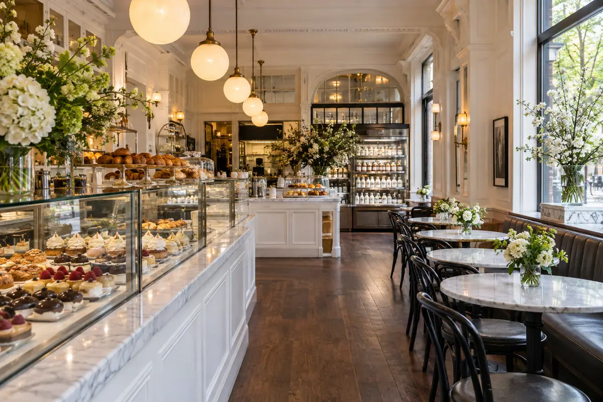 Photoreal travel-editorial view of Arethusa Farm Dairy in New Haven, Connecticut