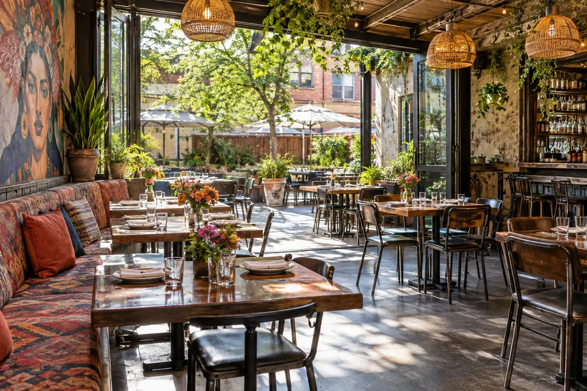 Photoreal travel-editorial view of Barracuda Bistro and Bar in New Haven, Connecticut