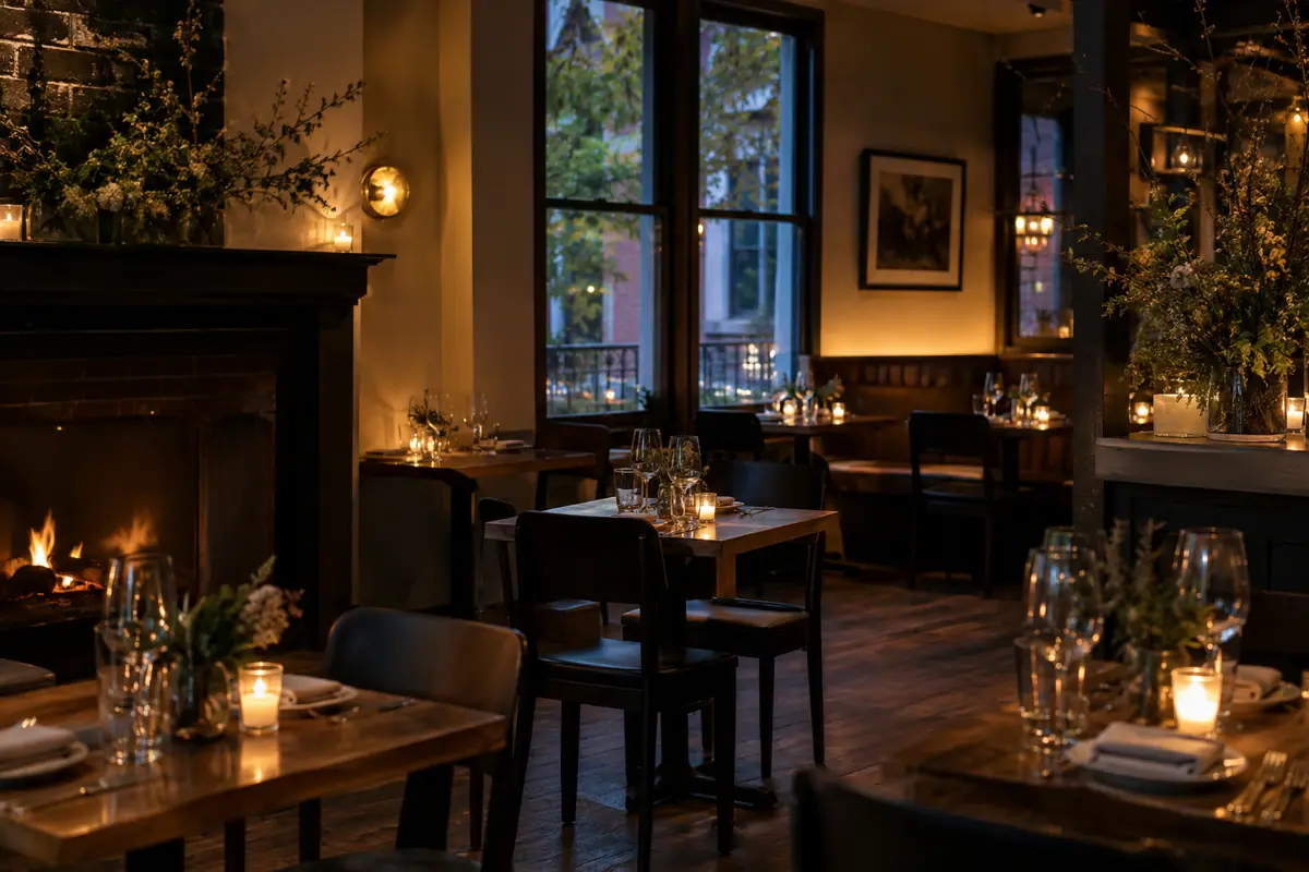 Photoreal travel-editorial view of Tavern on State in New Haven, Connecticut