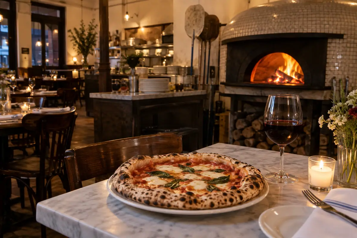 Photoreal travel-editorial view of Zeneli Pizzeria in New Haven, Connecticut