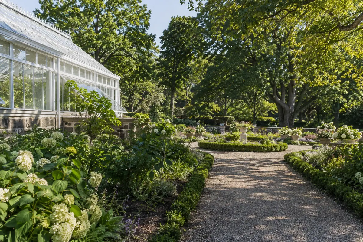 Photoreal travel-editorial view of Edgerton Park in New Haven, Connecticut