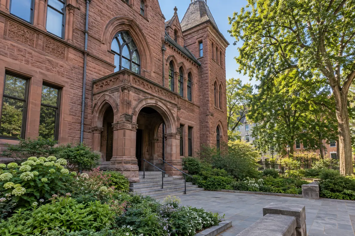 Photoreal travel-editorial view of New Haven Museum in New Haven, Connecticut