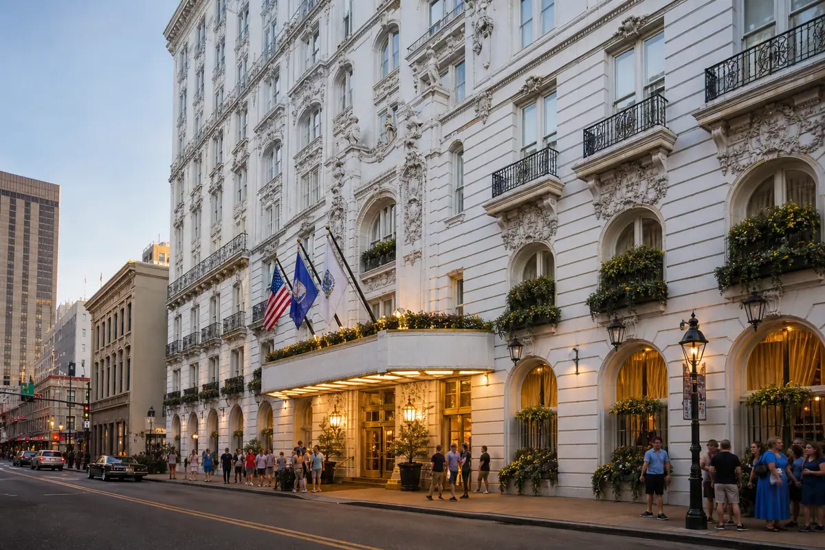 Photoreal exterior of Hotel Monteleone in the French Quarter