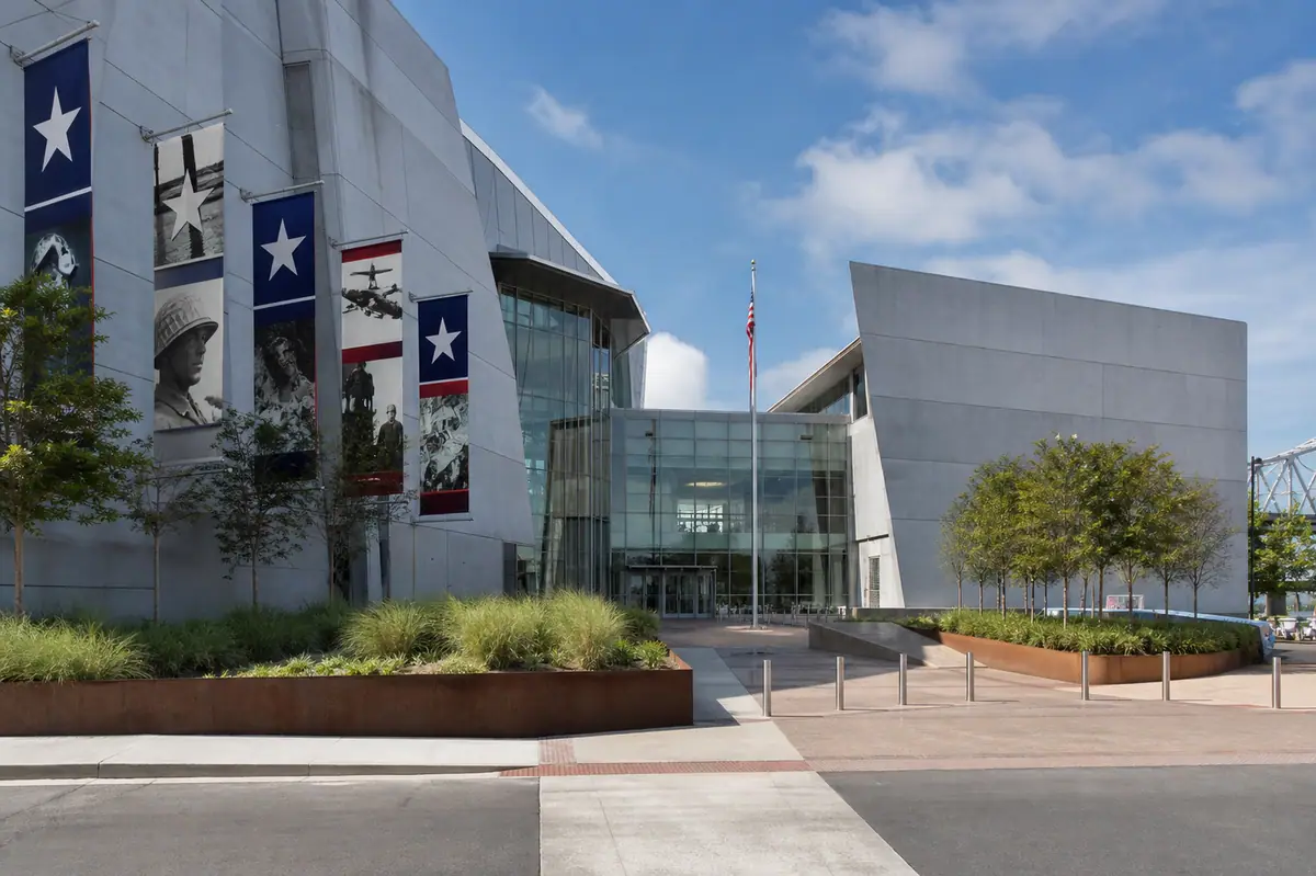 Photoreal exterior of the National WWII Museum campus in New Orleans