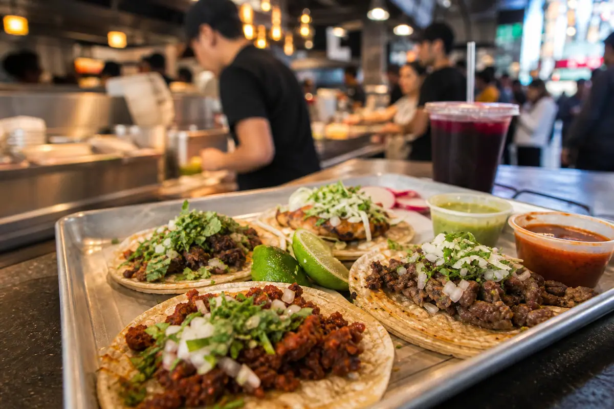 Photoreal taco counter spread at Los Tacos No. 1 in New York City