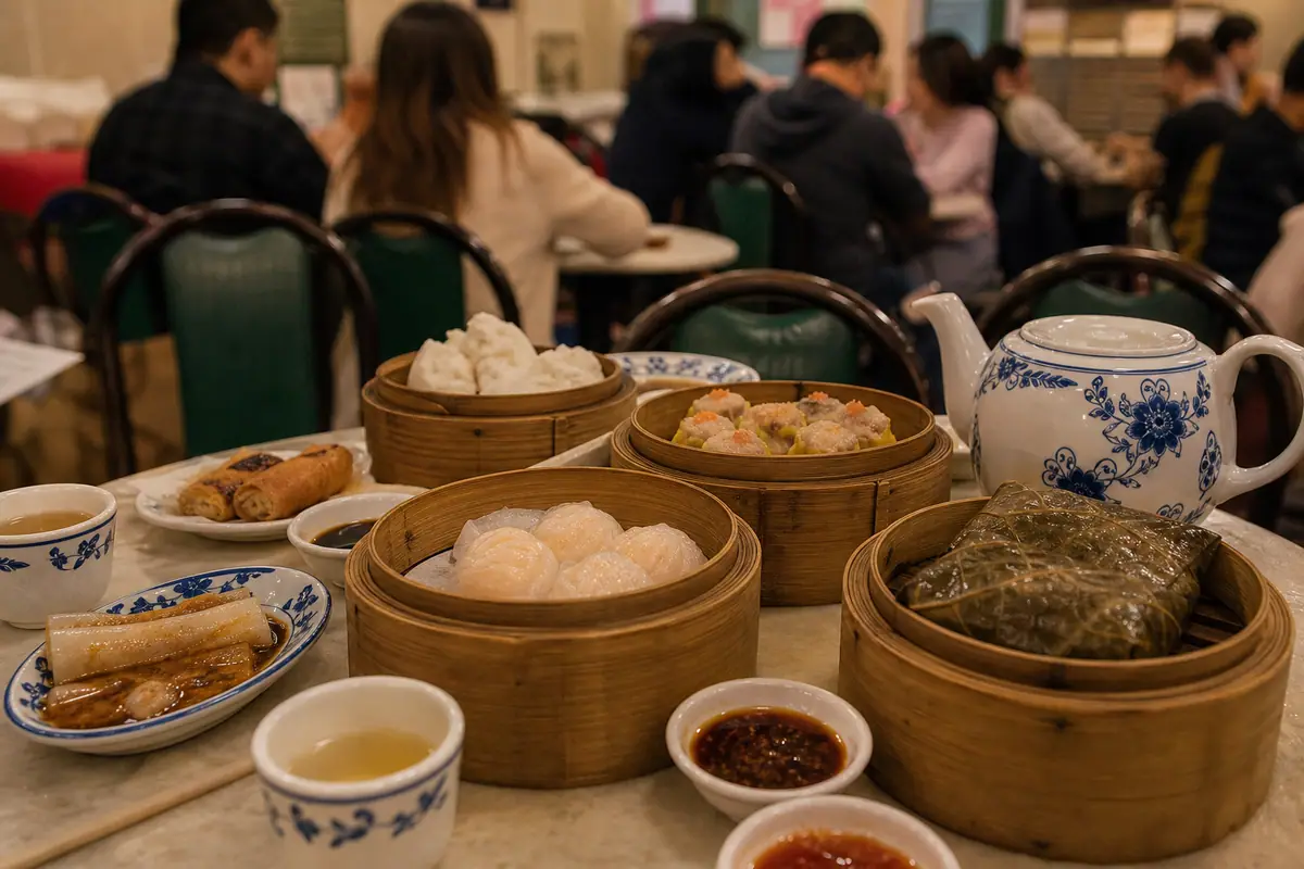 Photoreal dim sum table at Nom Wah Tea Parlor in New York City