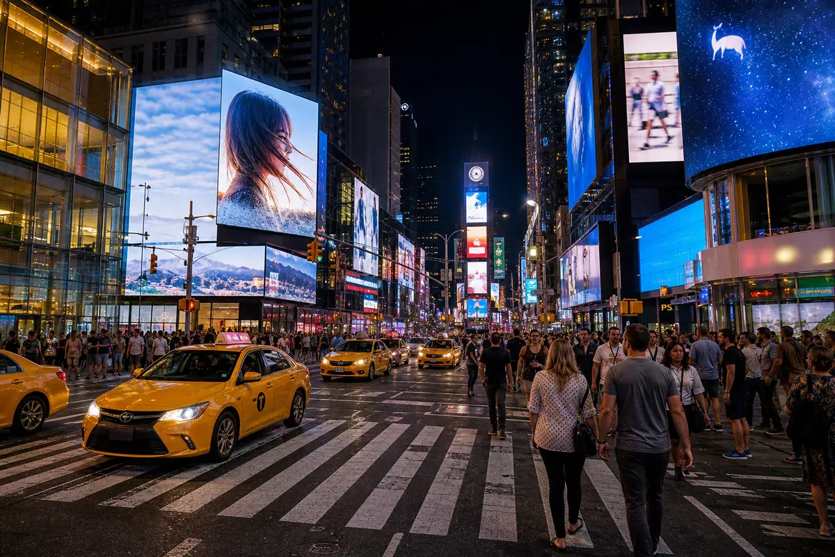 Photoreal Times Square at night in New York City