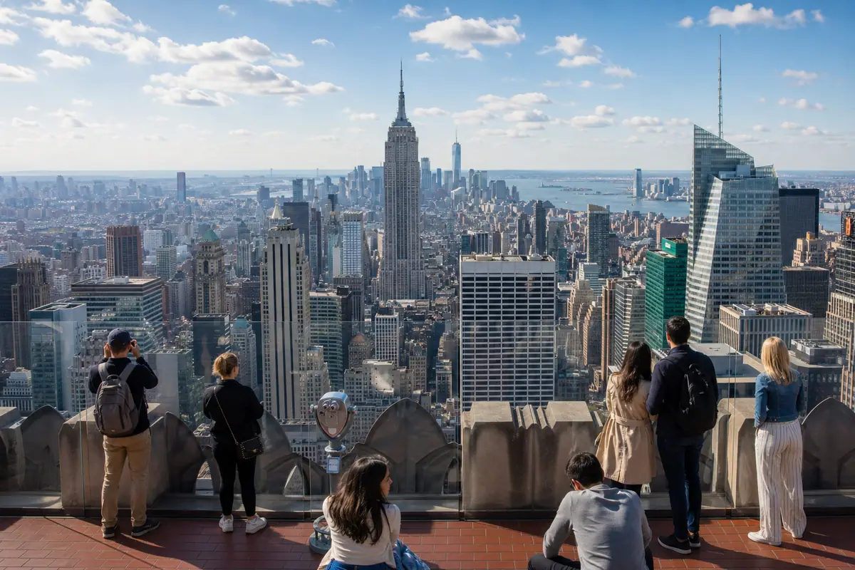 Photoreal skyline view from Top of the Rock in New York City