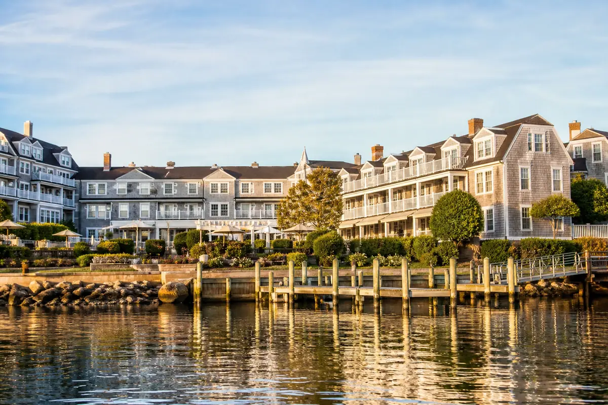 Photoreal travel-editorial view of Newport Bay Club and Hotel in Newport, Rhode Island