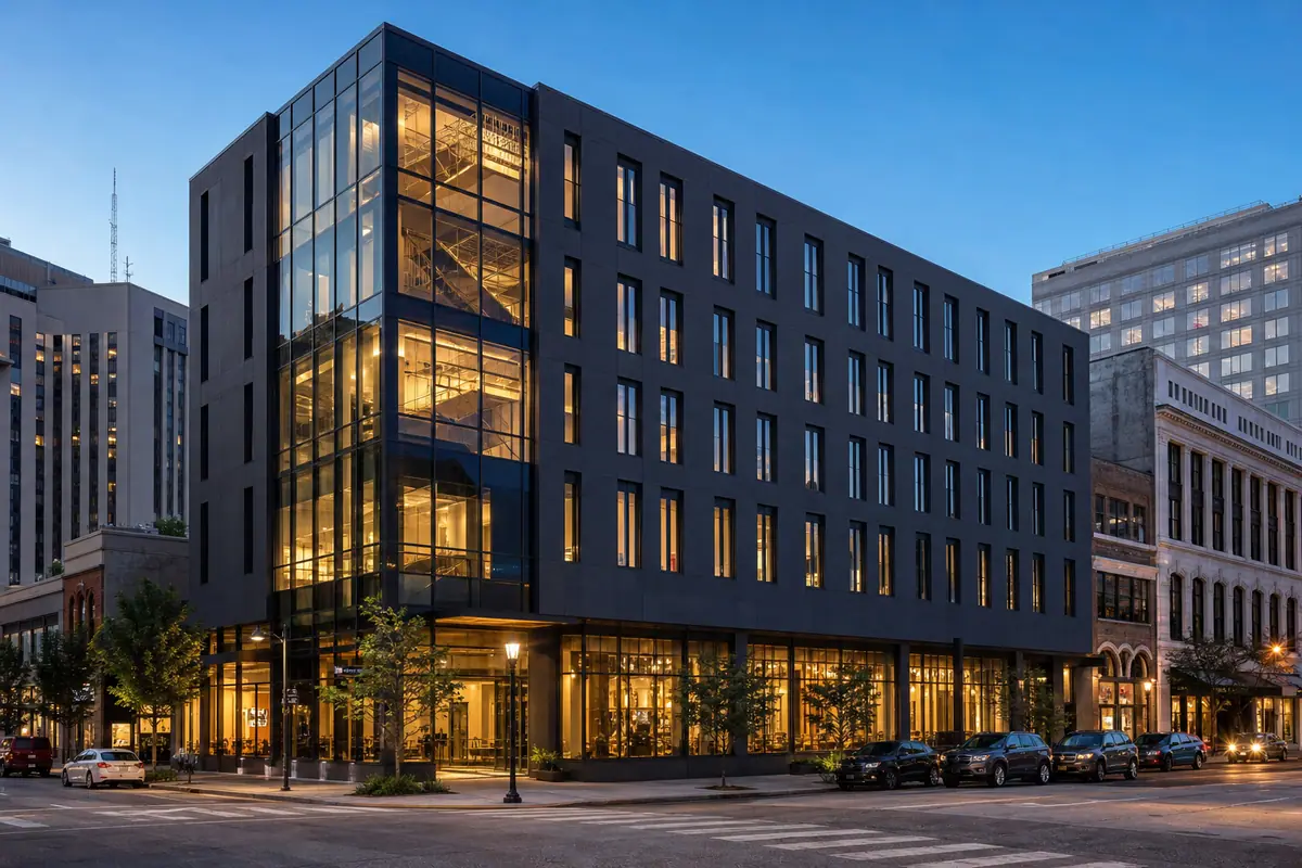 Photoreal boutique hotel exterior representing Glass Light Hotel & Gallery in Norfolk