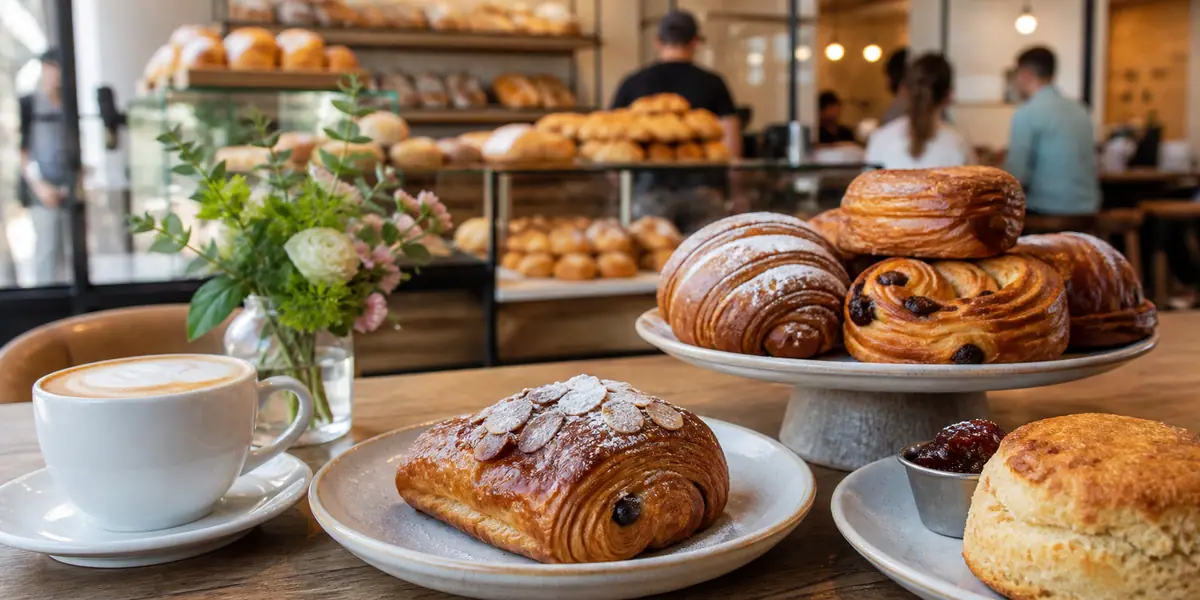 Photoreal pastry and coffee scene representing The Bakehouse at Chelsea in Norfolk