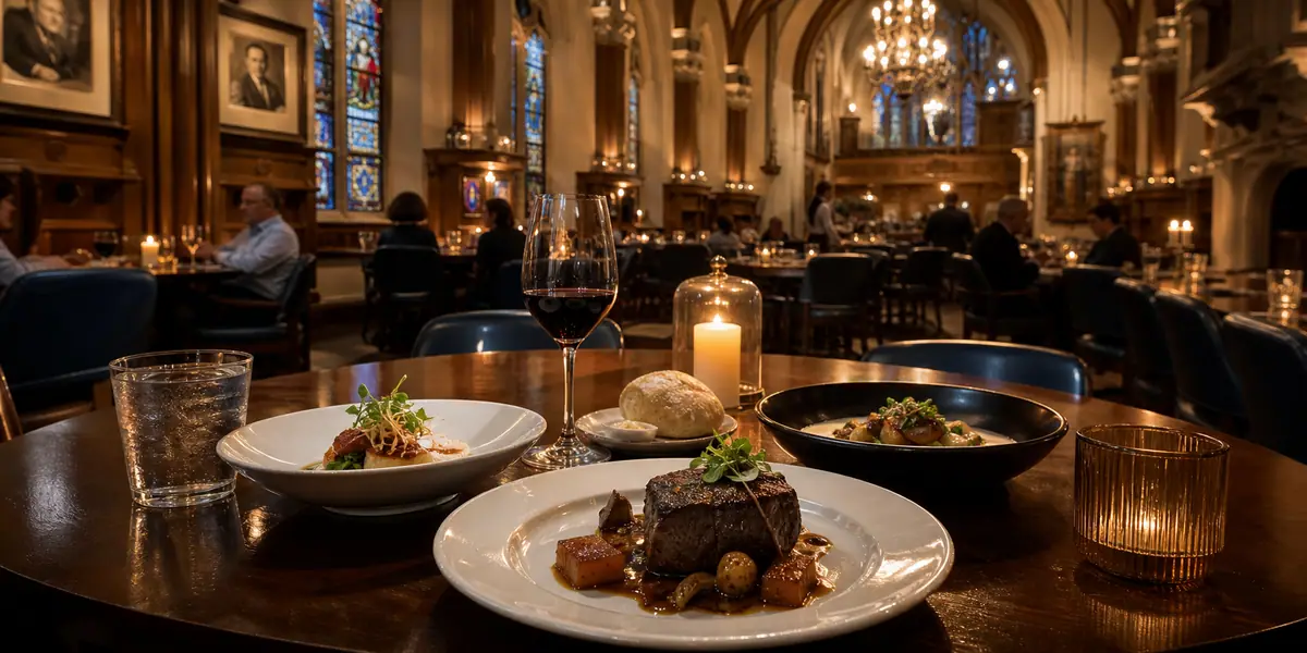 Photoreal historic dining room scene representing Freemason Abbey Restaurant in Norfolk