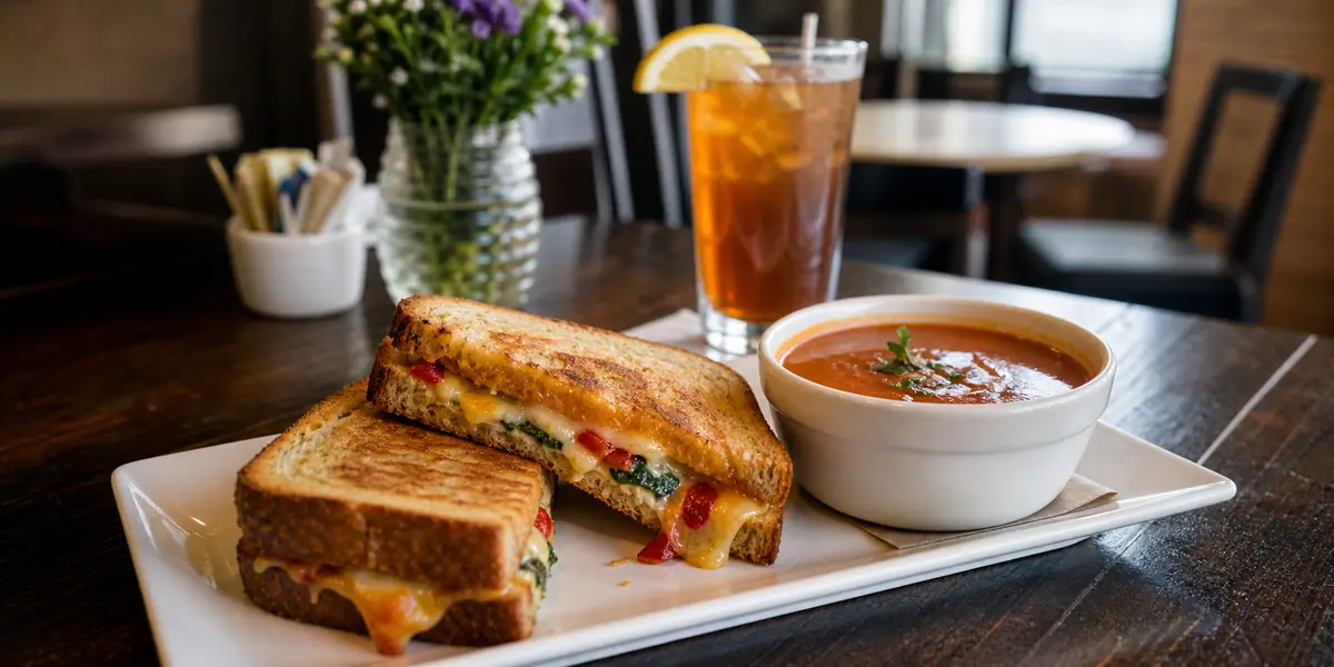 Photoreal grilled cheese lunch scene representing Grilled Cheese Bistro in Norfolk