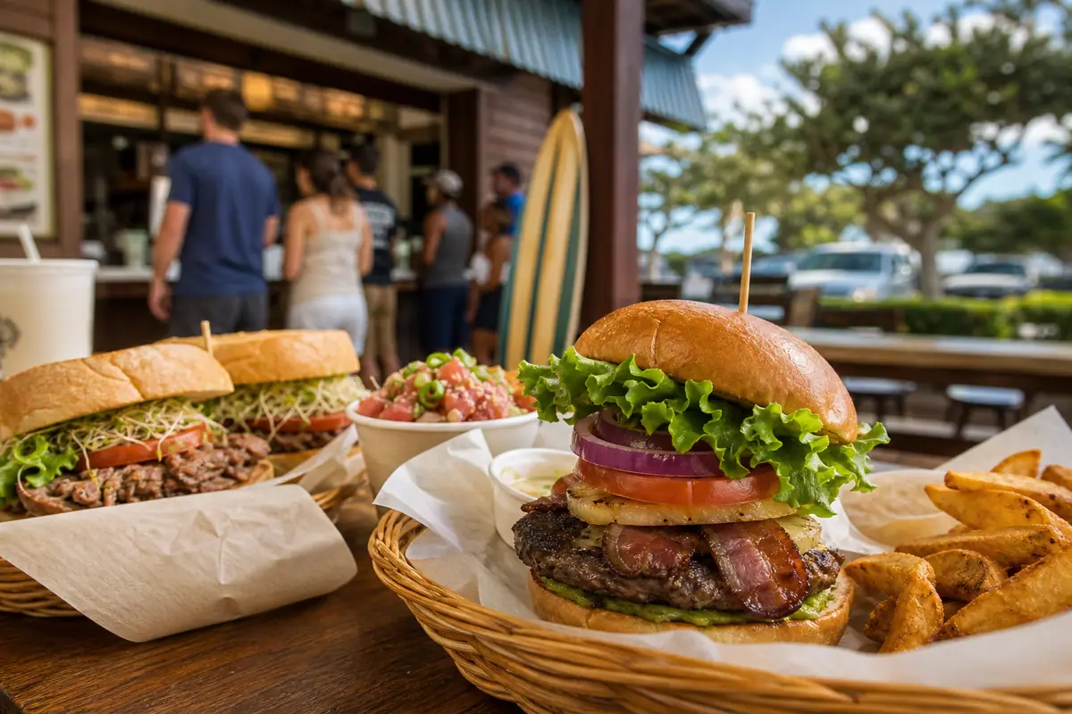 Photoreal Kua Aina Sandwich Shop meal on Oahu