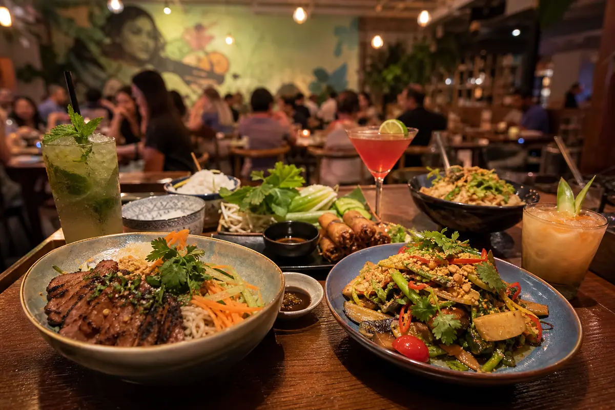 Photoreal The Pig and the Lady dining scene on Oahu