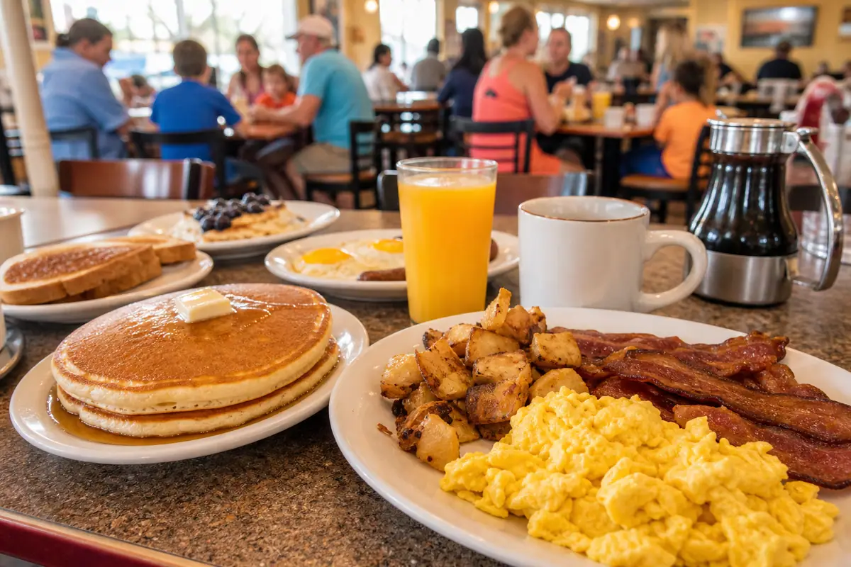 Photoreal hearty breakfast spread representing General's Kitchen in Ocean City