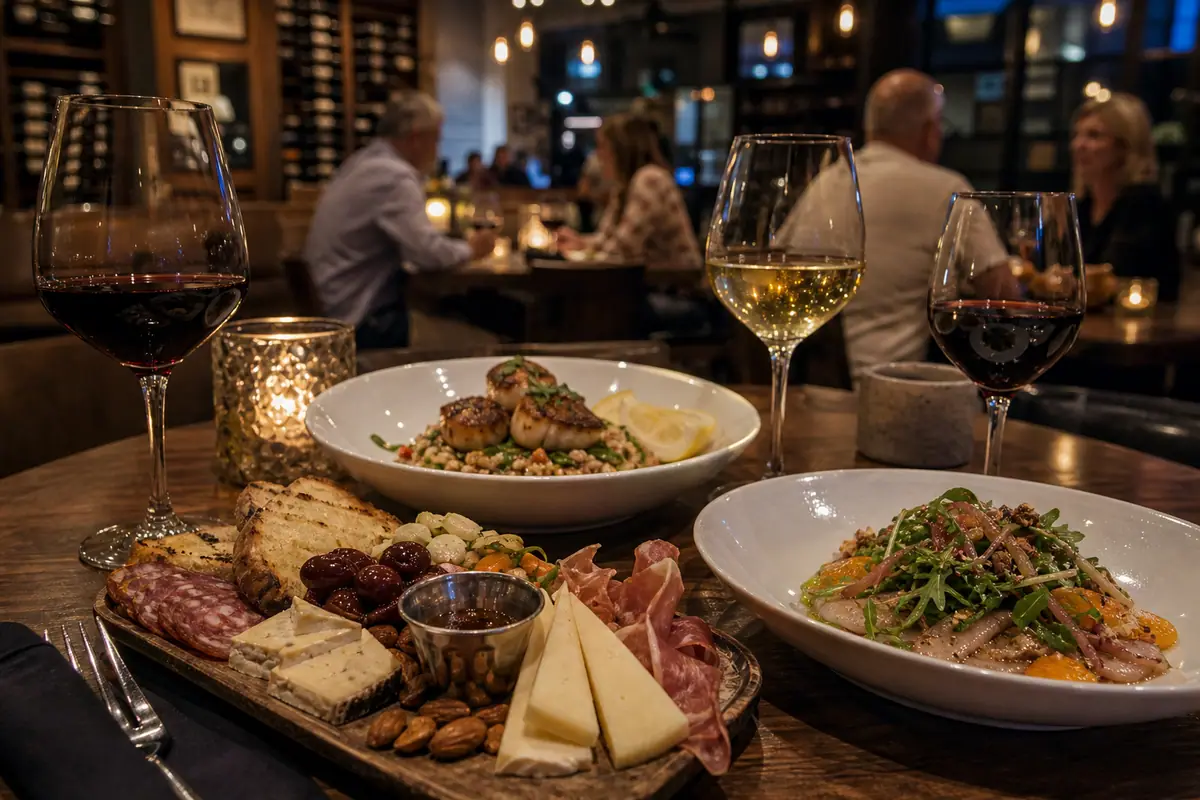 Photoreal wine-bar dinner scene representing Liquid Assets in Ocean City