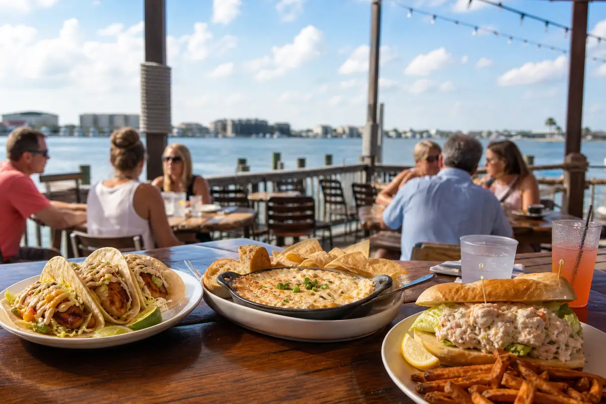 Photoreal bayside casual seafood meal representing Ropewalk Ocean City