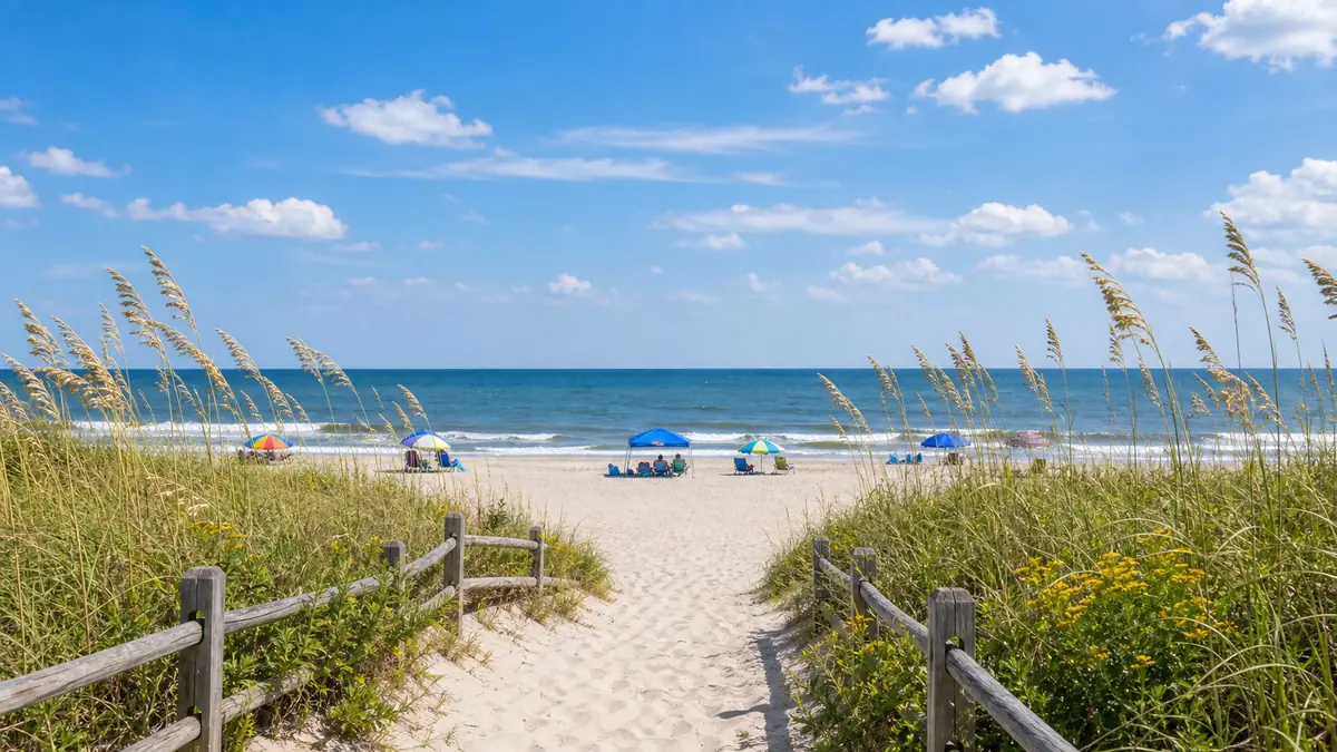 Photoreal Fenwick Island State Park dunes and Atlantic shoreline near Ocean City in summer daylight