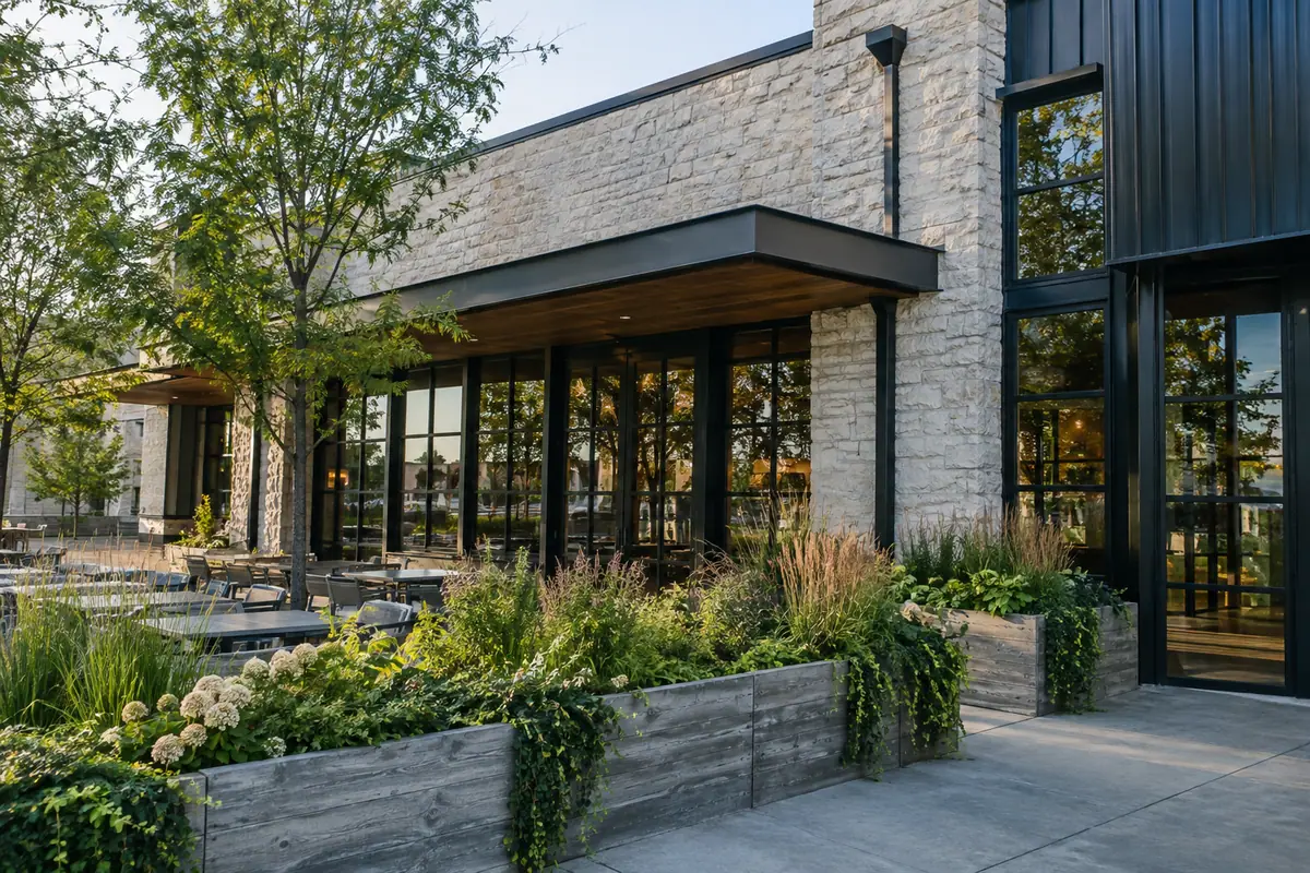 Photoreal travel-editorial view of Au Courant Regional Kitchen in Omaha, Nebraska