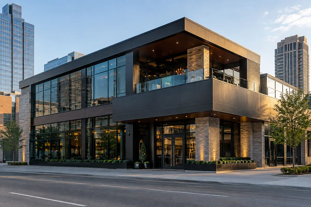 Photoreal travel-editorial view of Omaha Prime in Omaha, Nebraska