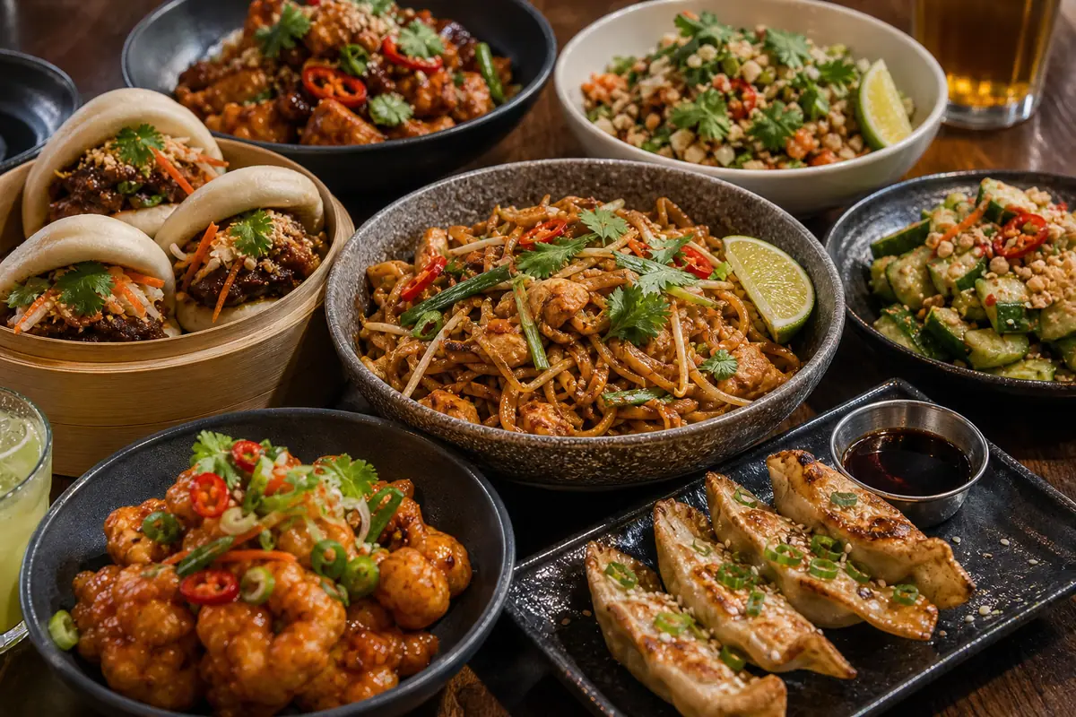Photoreal Asian street-food spread representing Hawkers Asian Street Food
