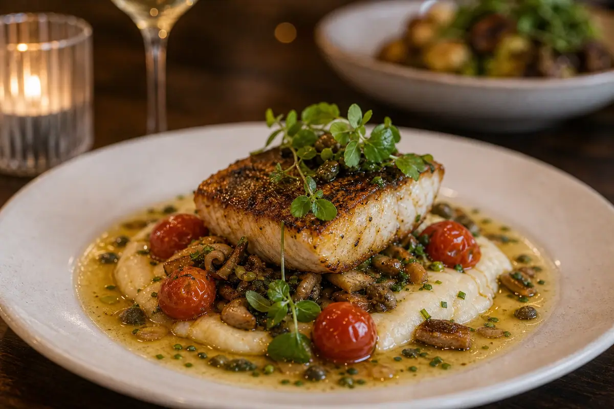 Photoreal contemporary neighborhood bistro plate representing The Strand