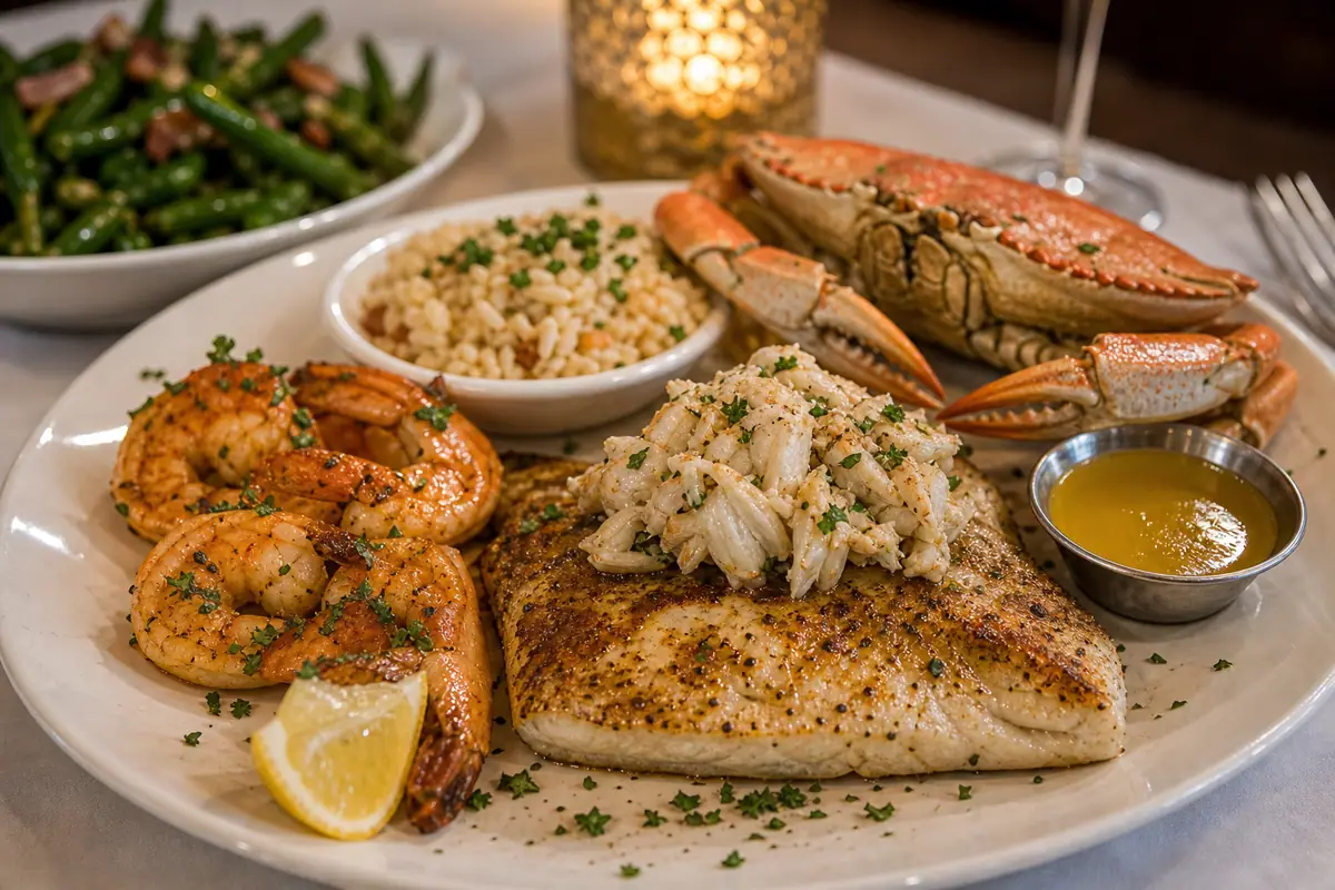 Photoreal harbor-style seafood feast representing Capt. Anderson's Restaurant