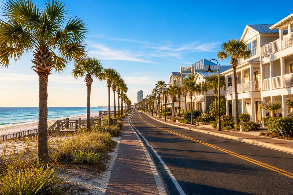Photoreal Front Beach Road beach-access scene in Panama City Beach