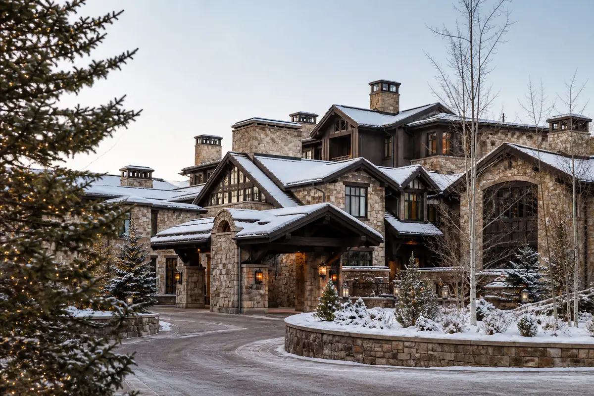 Photorealistic travel-editorial view of The Chateaux Deer Valley in Park City, Utah