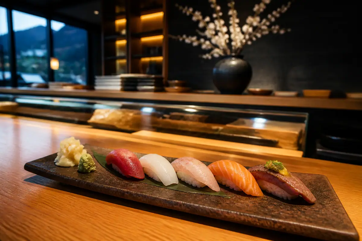 Photorealistic travel-editorial view of Yuki Yama Sushi in Park City, Utah