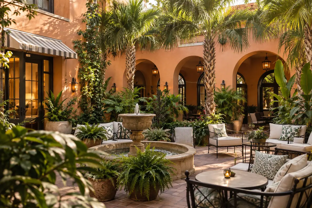 Photoreal travel-editorial view of Lily Hall in Pensacola, Florida