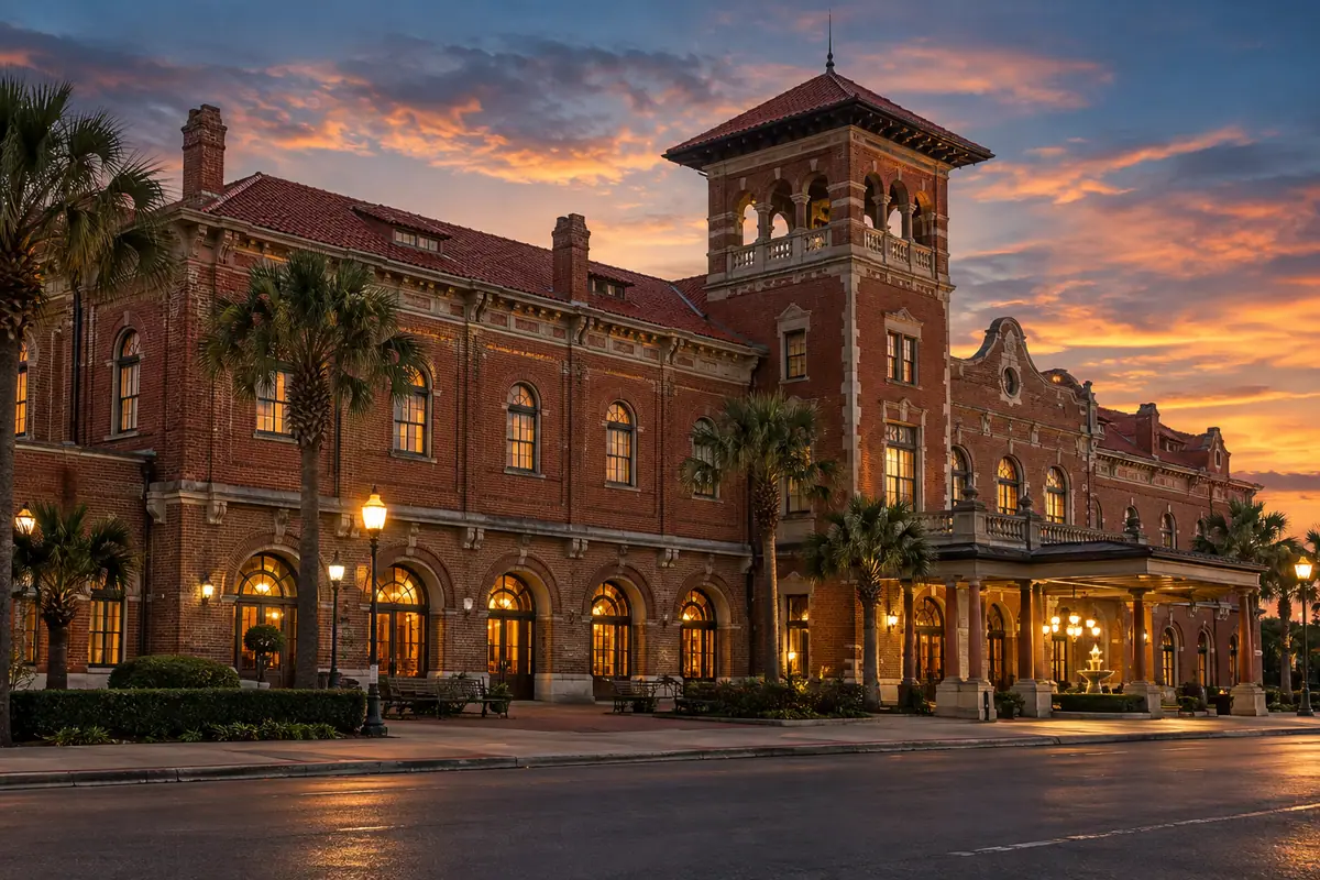 Photoreal travel-editorial view of The Pensacola Grand Hotel in Pensacola, Florida