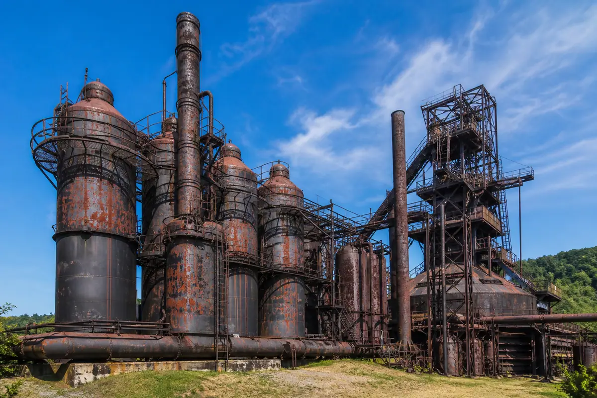Photoreal rusted industrial towers at the Carrie Blast Furnaces near Pittsburgh