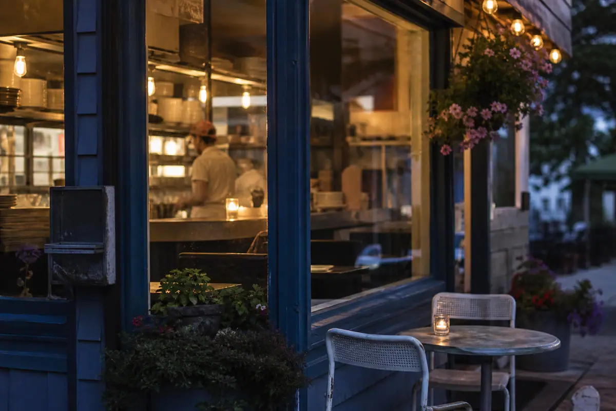 Photoreal dining-room or exterior view of Becky’s Diner in Portland, Maine