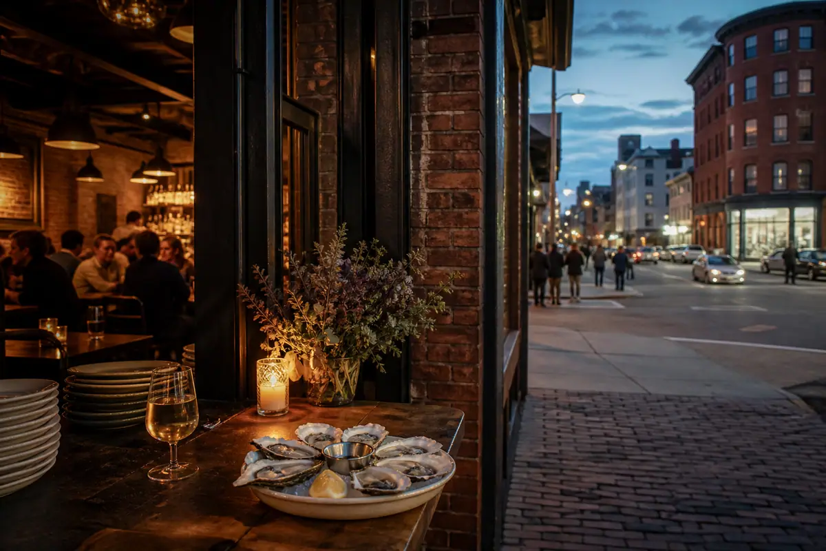 Photoreal dining-room or exterior view of Fore Street in Portland, Maine