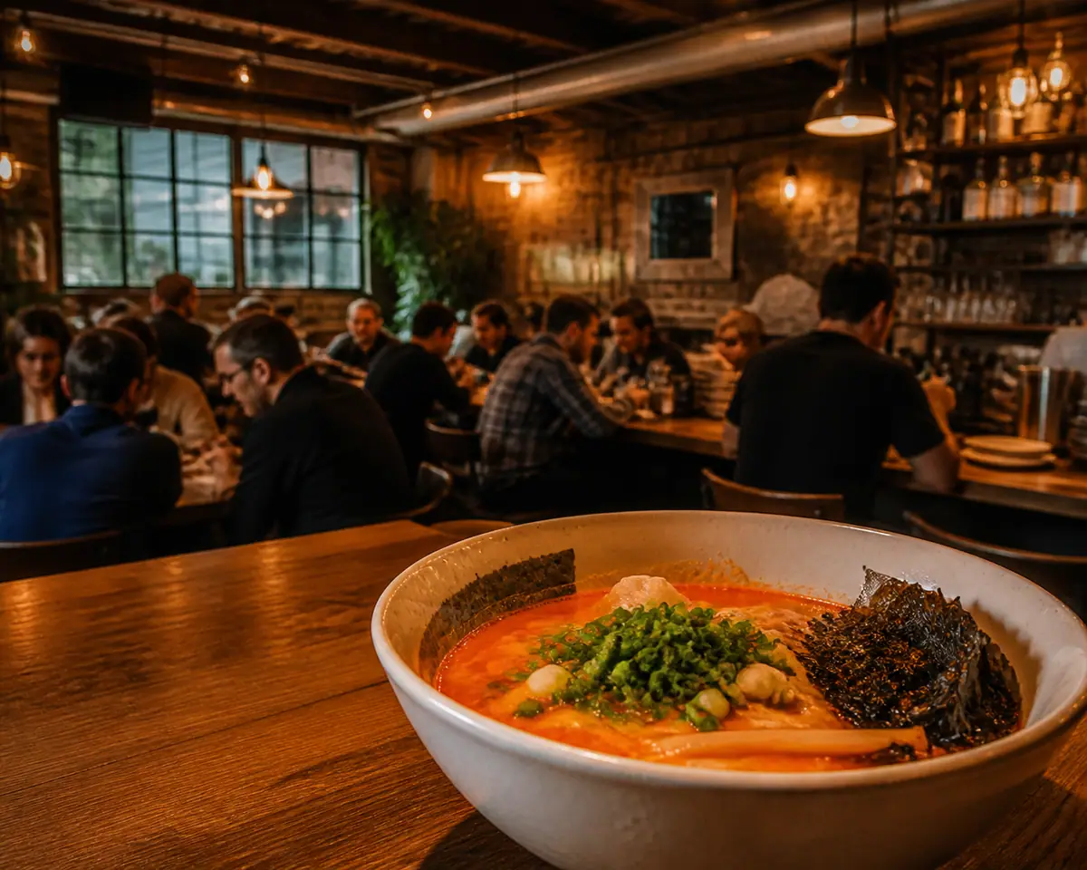 Photoreal dining-room or exterior view of Hot Suppa in Portland, Maine
