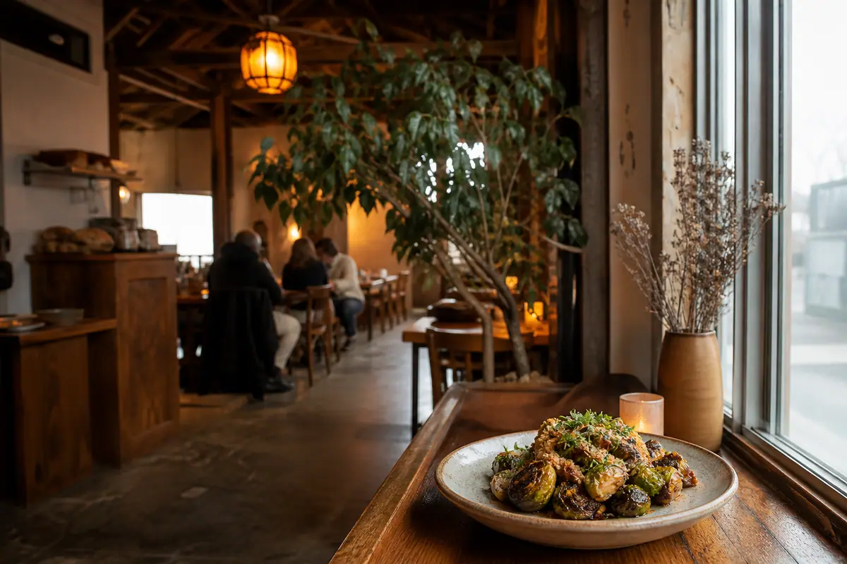Photoreal dining-room or exterior view of The Honey Paw in Portland, Maine