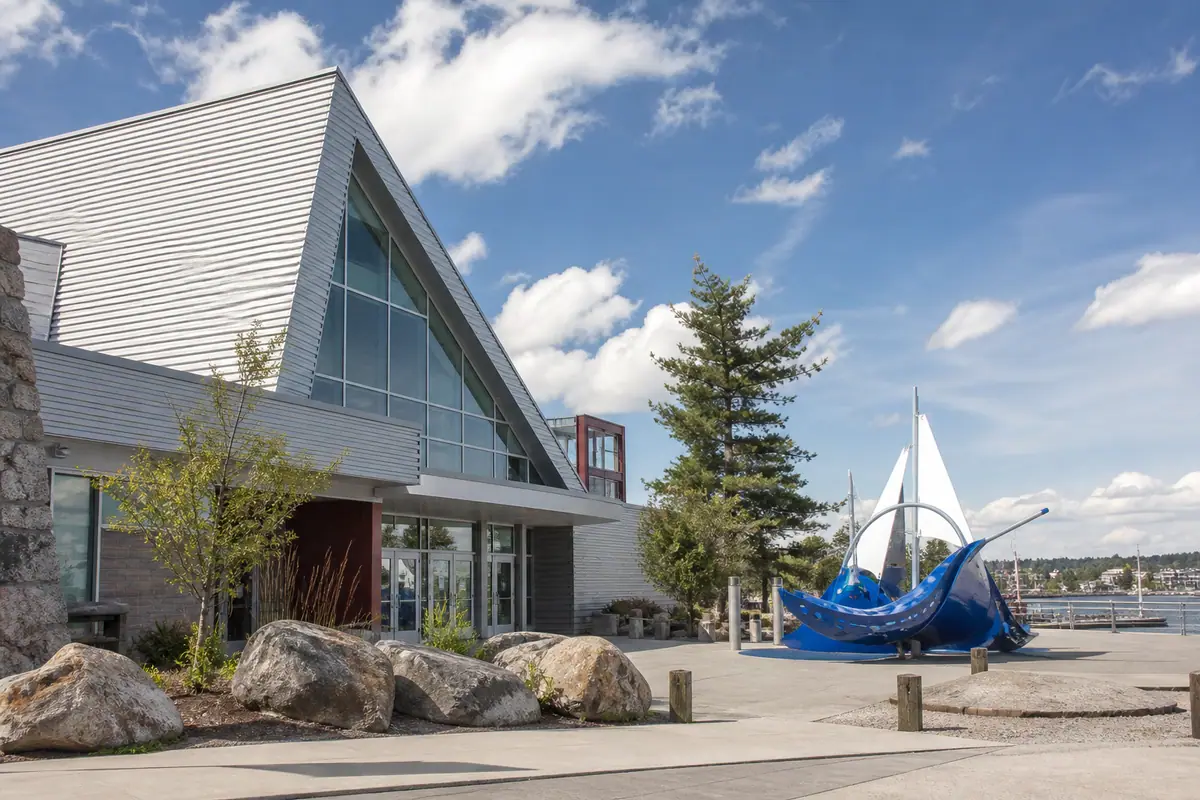 Photoreal travel-editorial view of Children's Museum & Theatre of Maine in Portland, Maine