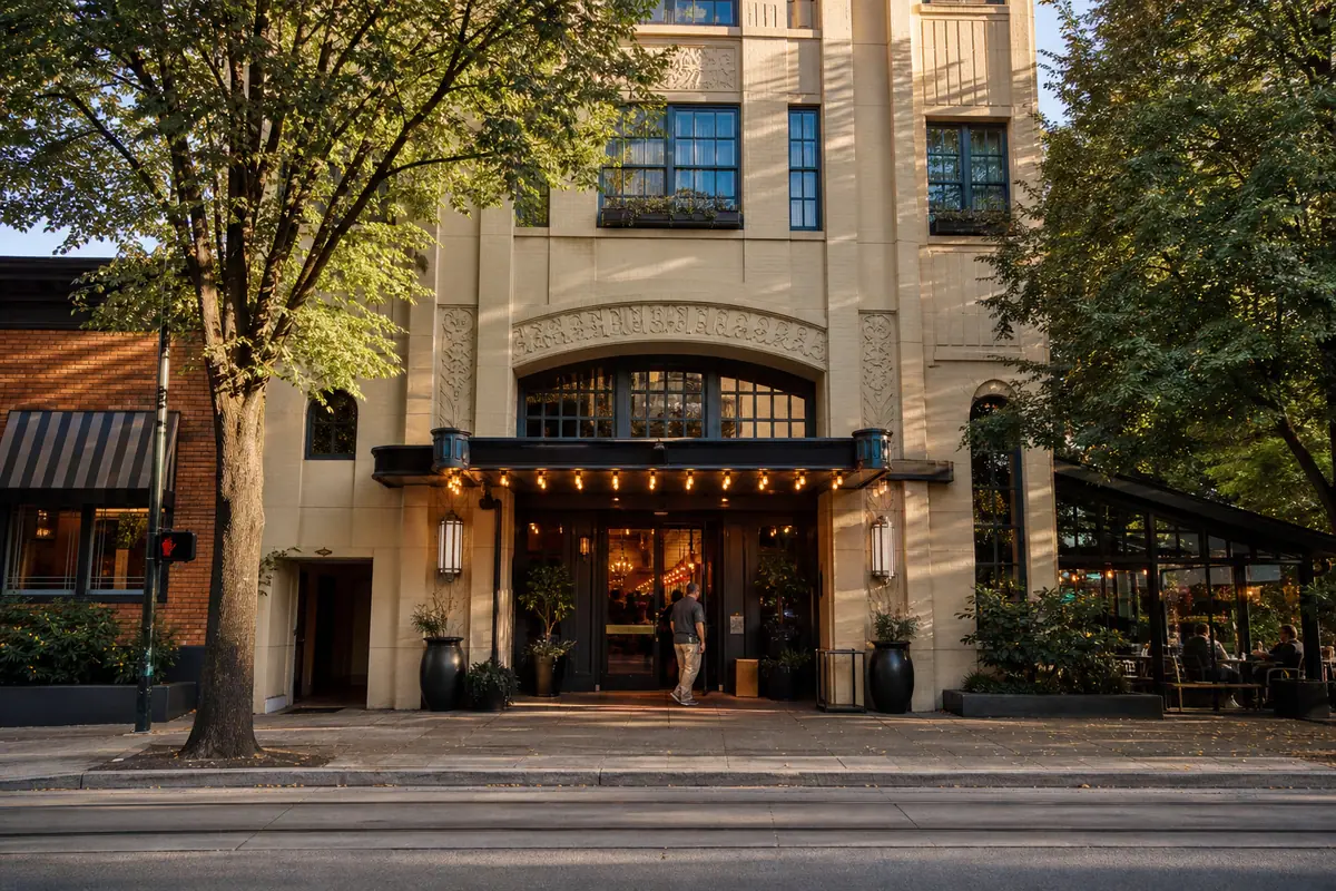 Photoreal exterior of Hotel Deluxe in Portland