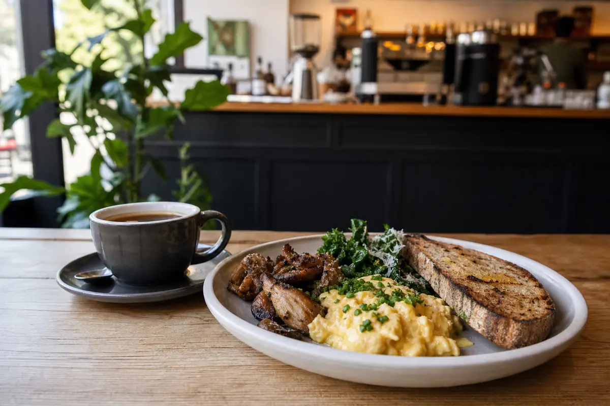 Photoreal dining or food scene representing Proud Mary Cafe in Portland