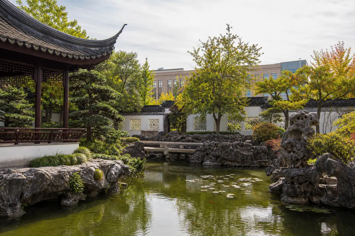 Photoreal view of Lan Su Chinese Garden in Portland