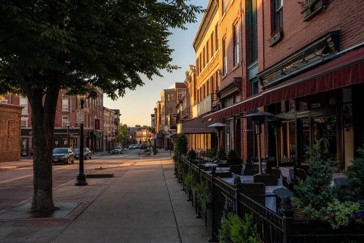Photoreal travel-editorial view of Federal Hill Food Walk in Providence, Rhode Island