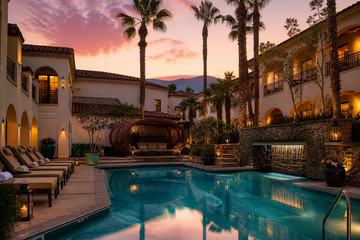 Photorealistic travel-editorial view of Peppermill Resort Spa Casino in Reno, Nevada
