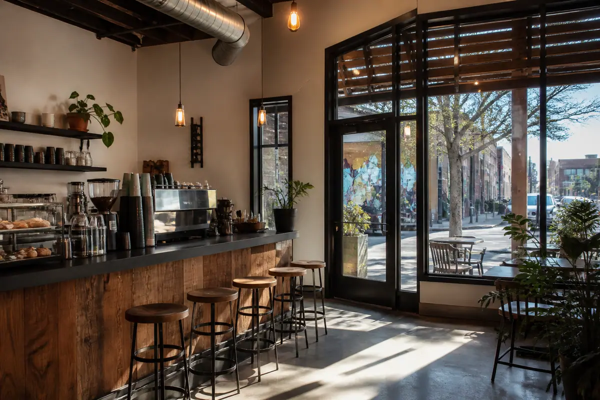 Photorealistic travel-editorial view of Coffeebar Reno in Reno, Nevada
