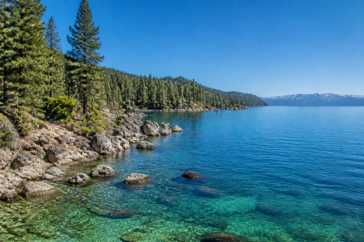 Photorealistic travel-editorial view of Lake Tahoe North Shore Day in Reno, Nevada